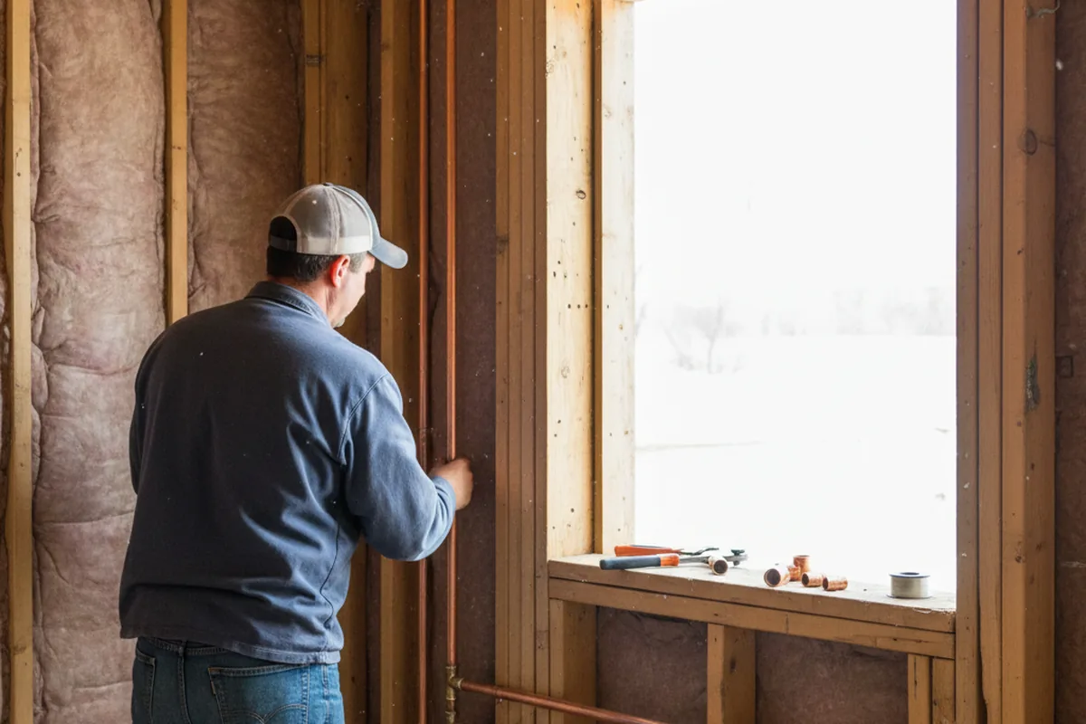 Licensed plumber running new copper supply lines in a Teton home